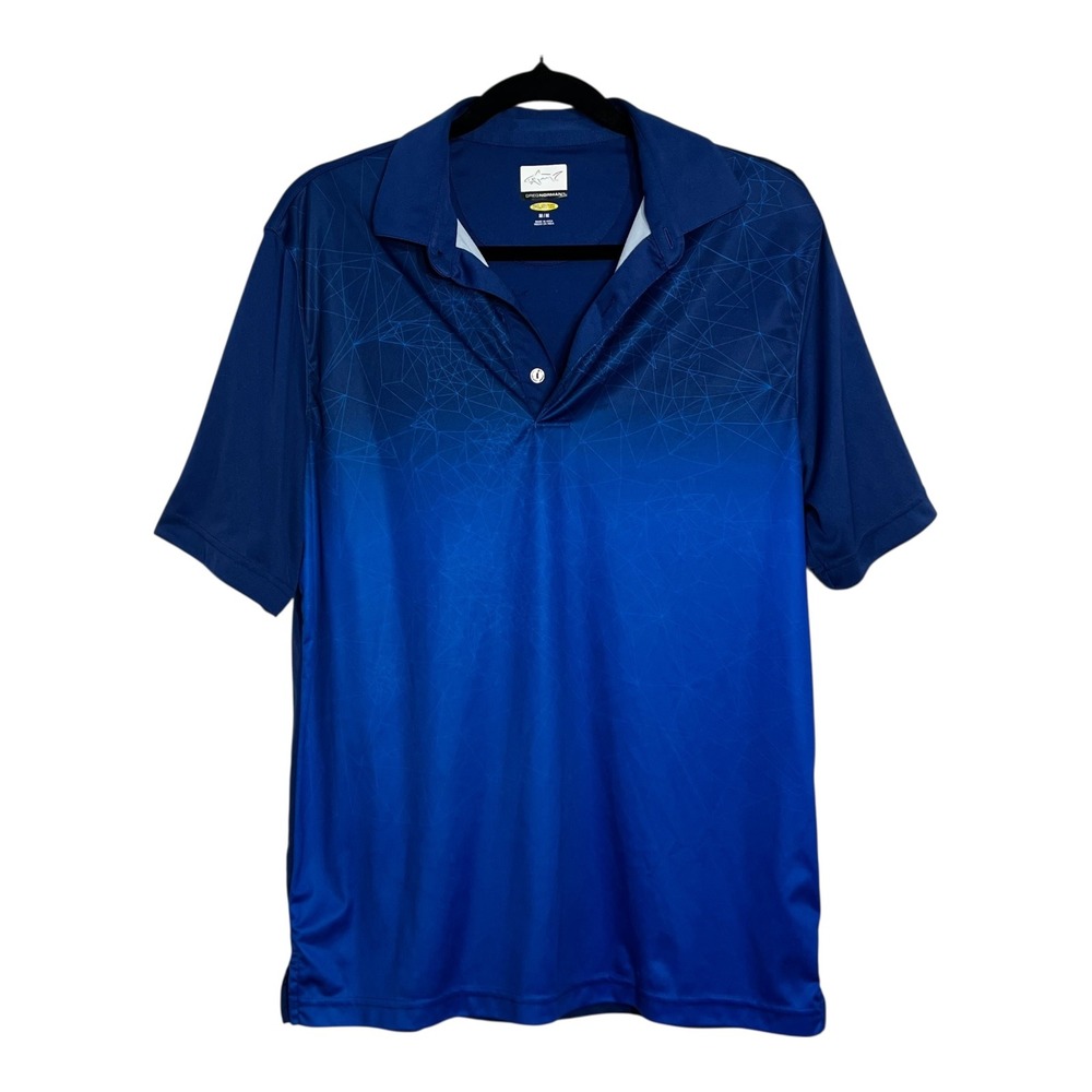 Greg Norman Mens Play Dry Blue Ombre Geometric Graphic Golf Polo Shirt Size M